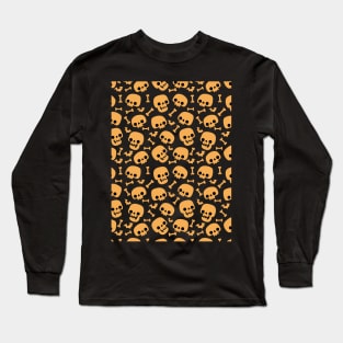 Skulls, bats, and bones, oh my! Halloween fun orange pattern Long Sleeve T-Shirt